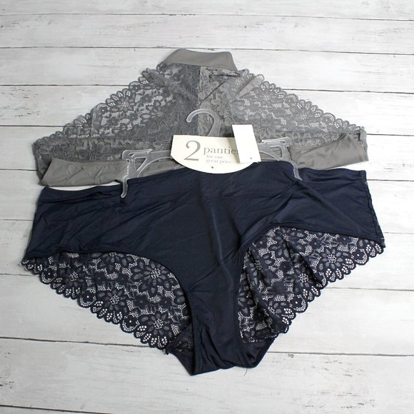 Rene Rofe Women's Lace Panties Set Plus Size 3X Navy Blue Gray - Picture 8 of 9